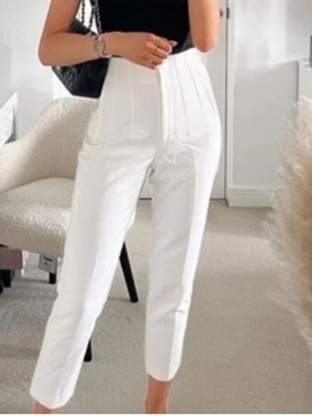 Zara White High-Waist Tailored Trousers NWT